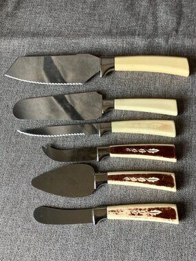 VTG 6pc Regent Sheffield Serving Set Bakelite Handles Cheese Spreaders etc MCM